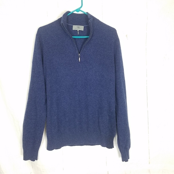 Qi new york cashmere 1/4 zip blue sweater